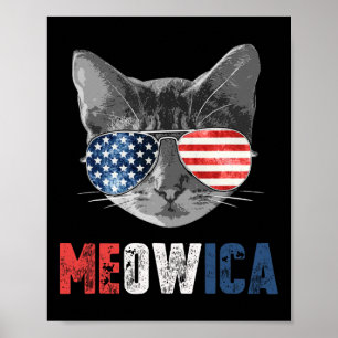 Poster Juillet Chemise Meowica Chat Drapeau Américain