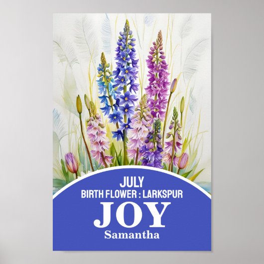 Poster Juillet Mois de naissance Fleur Christian Mur Art (Devant)