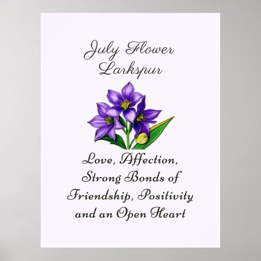 Poster Juillet Mois de naissance Fleur Larkspur Floral Ar (Devant)