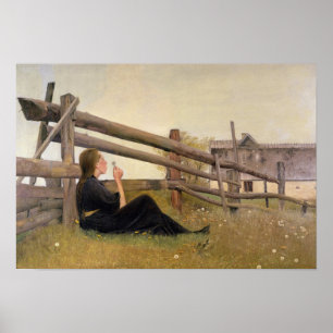 Poster Juin. Graines de soufflement de pissenlit de