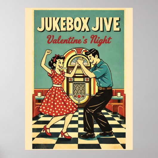 Poster Jukebox Jive Nuit de la Saint-Valentin Danse Rétro (Devant)