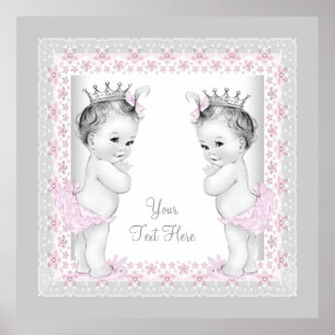 Poster Jumeaux Bébé Fille Princesse Vintage Rose