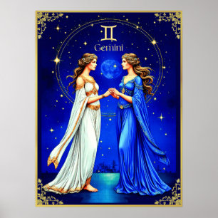 Poster Jumeaux Gemini sous un ciel étoilé