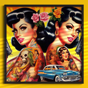 Poster Jumeaux tatoués vintages
