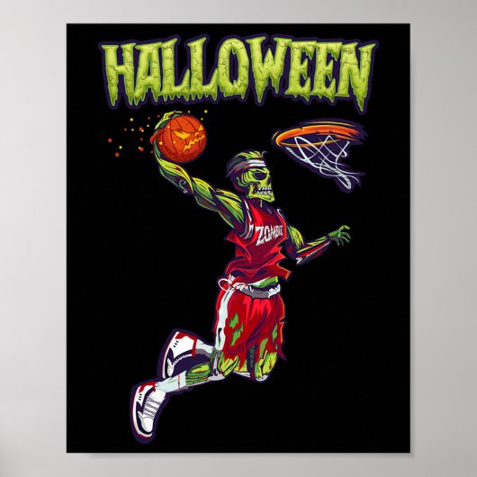 Poster Jump Zombie Bysketbyll Dunk Player Halloween Pumpk (Devant)