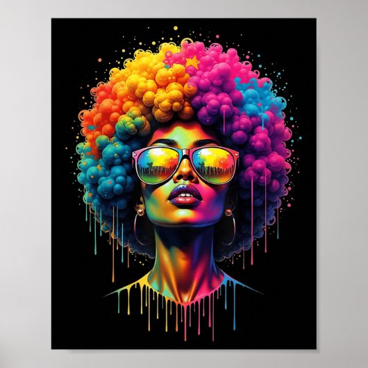 Poster Junetten Queen Afro Melanin Drip Black Pride (Devant)
