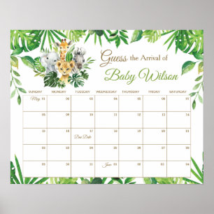 Poster Jungle Animals Guess Baby's due Date Jeu Signe