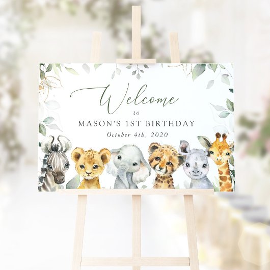 Poster Jungle Animals, Safari, First Birthday Welcome