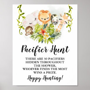 Poster Jungle Animaux Pacifique Chasse Baby shower signe 