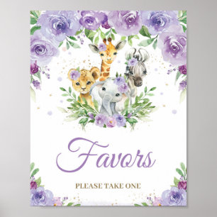 Poster Jungle Animaux Purple Floral Baby shower Favoriser