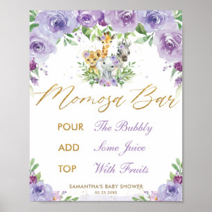 Poster Jungle Animaux Safari Purple Floral Momosa Bar