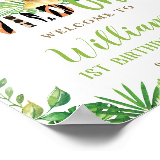 Poster Jungle Animaux Végétation Sauvage Un Anniversaire  (Coin)