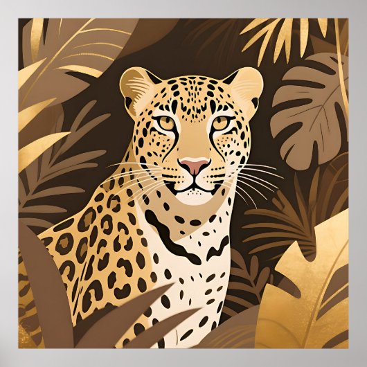 Poster Jungle Bohème Léopard Doré Faune (Devant)