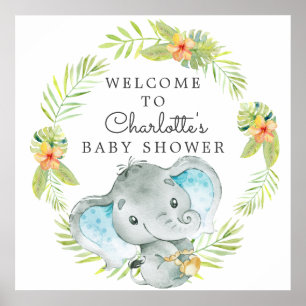 Poster Jungle Boy Elephant Baby shower Bienvenue