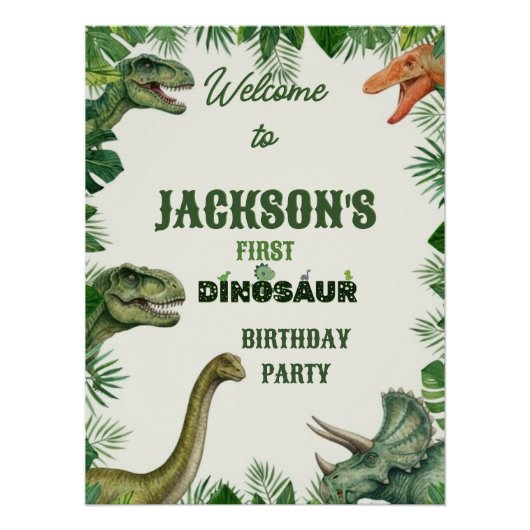 Poster Jungle Dinosaur Roar Welcome Birthday Sign (Devant)