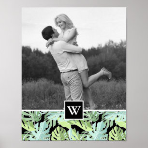 Poster Jungle Floral Pattern Add Your Photo & Initial