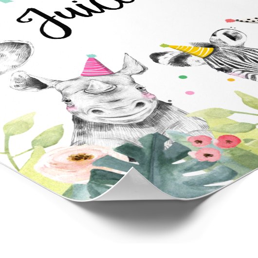 Poster Jungle Jus Safari Animaux Anniversaire Table de bo (Coin)