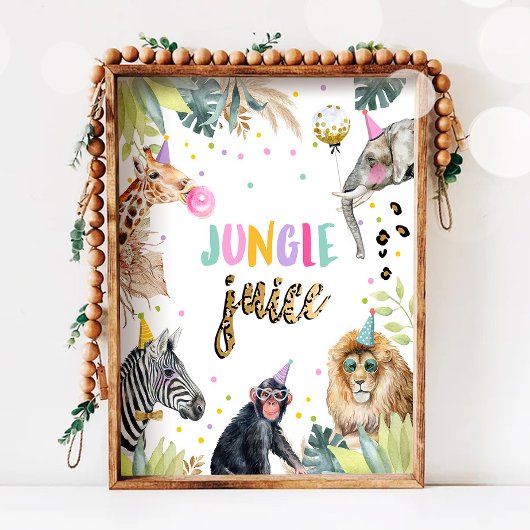 Poster Jungle Jus Safari Animaux Anniversaire Table de bo