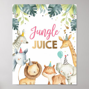 Poster Jungle Jus Safari Animaux Fille sauvage Anniversai