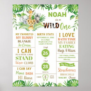 Poster Jungle Safari 1er anniversaire Statistiques de nai