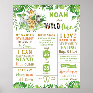 Poster Jungle Safari 1er anniversaire Statistiques de nai