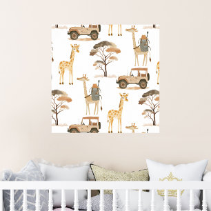 Poster Jungle Safari avec Giraffes Nursery Motif