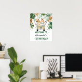 Poster Jungle sauvage Animaux Verdure Or Anniversaire Bie (Bureau à domicile)