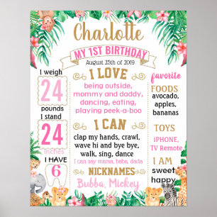 Poster Jungle Zoo Safari Animals Birthday board