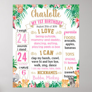 Poster Jungle Zoo Safari Animals Birthday board