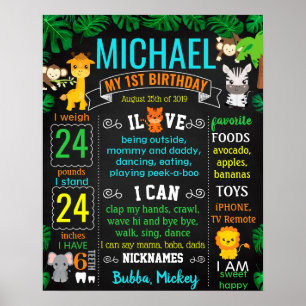 Poster Jungle Zoo Safari Animaux Wild un anniversaire