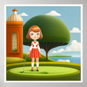 Poster Junior Girl Golfer - Art Print