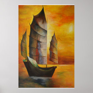 Poster Junk chinoise en ocre et jaune