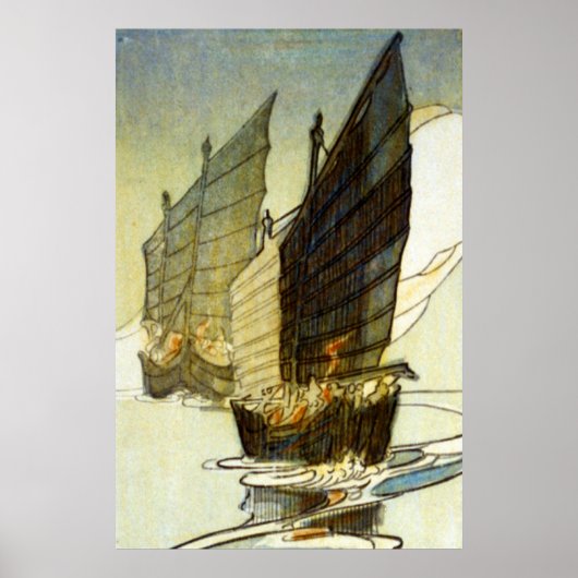 Poster Junks, Wei-hai-wei, Chine - Bertha Lum - 1922 (Devant)