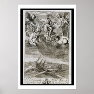 Poster Jupiter jette une tempête sur l'océan, illustratio