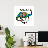 Poster Jurassic Perk Dinosaure Coloré Blanc (Bureau à domicile)
