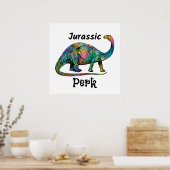 Poster Jurassic Perk Dinosaure Coloré Blanc (Cuisine)