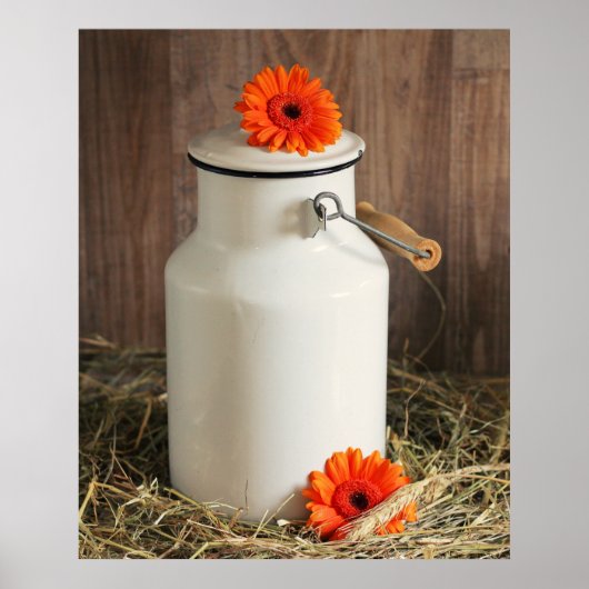 Poster Jus de lait blanc rustique avec fleurs orange Phot (Devant)