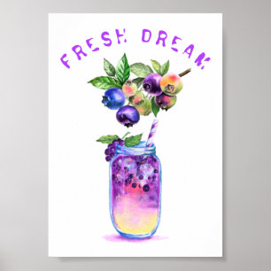 Poster Jus de Myrtille Boisson Rafraîchissante Fruits Aff