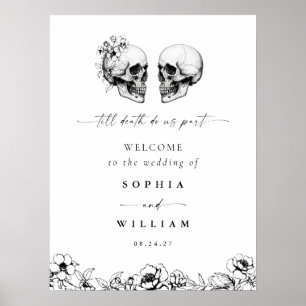Poster Jusqu'à la mort enseigne de mariage noir crâne flo