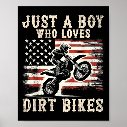 Poster Just A Boy Who Loves Dirt Bikes American Flag Moto (Devant)