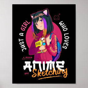 Poster Just Girl Love Anime Sketching Ramen Manga Otaku