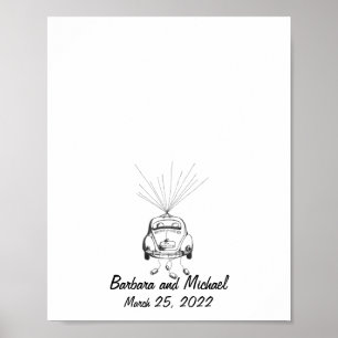 Poster Just Married Car Fingerprint Guest Book