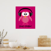 Poster Juste Chillin' Chouette Rose Avec Casque (Cuisine)