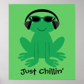 Poster Juste Chillin' Frog Avec Casque Et Tons (Devant)