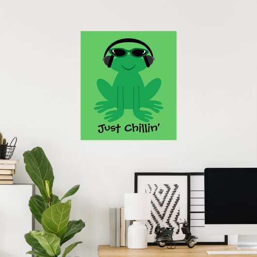 Poster Juste Chillin' Frog Avec Casque Et Tons (Bureau à domicile)