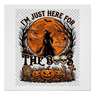 Poster Juste ici Boos Halloween Sorcière Lune Citrouilles