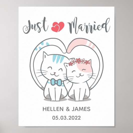 Poster Juste marié Mariage de chat (Devant)