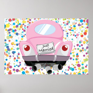 Poster juste+marié,marié+voiture,dessin+animé+mariage+voi