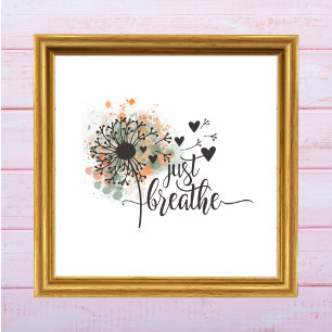 Poster Juste Respirer Pissenlit avec coeurs Yoga Encourag