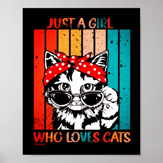Poster JUSTE UNE FILLE QUI AIME LES CHATS drôle chat mign (Devant)